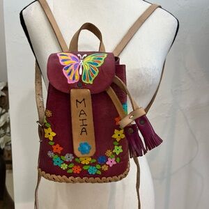 Colorful Butterfly & Floral Embellished Leather Backpack Mexico